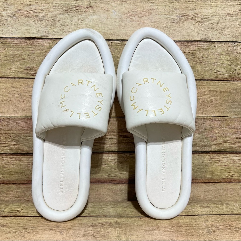 Stella Mcartney White Vegan Leather Padded Pointed Slide Sandals - Picture 8 of 9